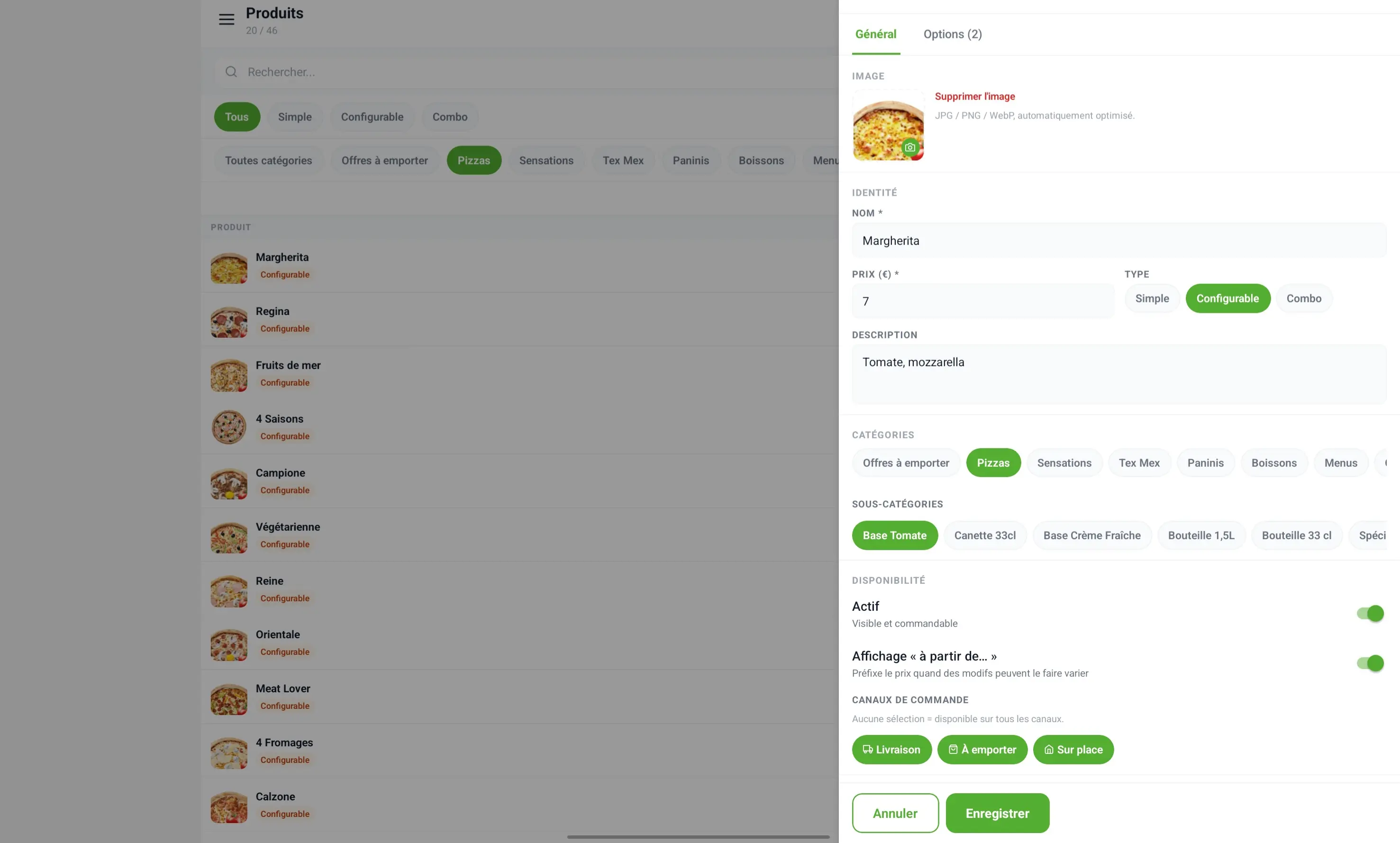 Capture du site KwickEat (Back-office)