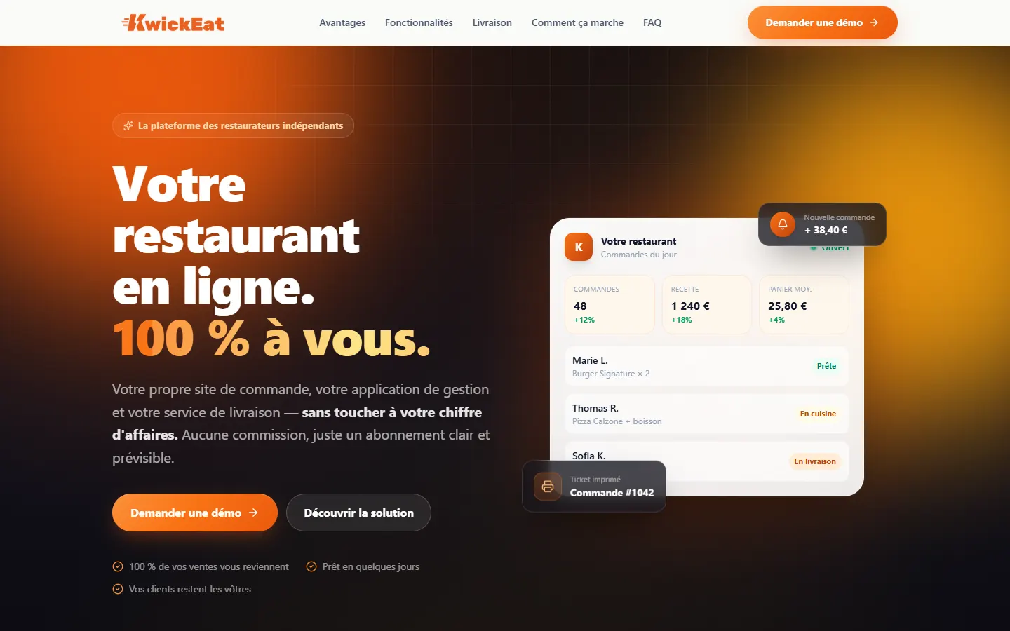 Capture du site KwickEat (Accueil)