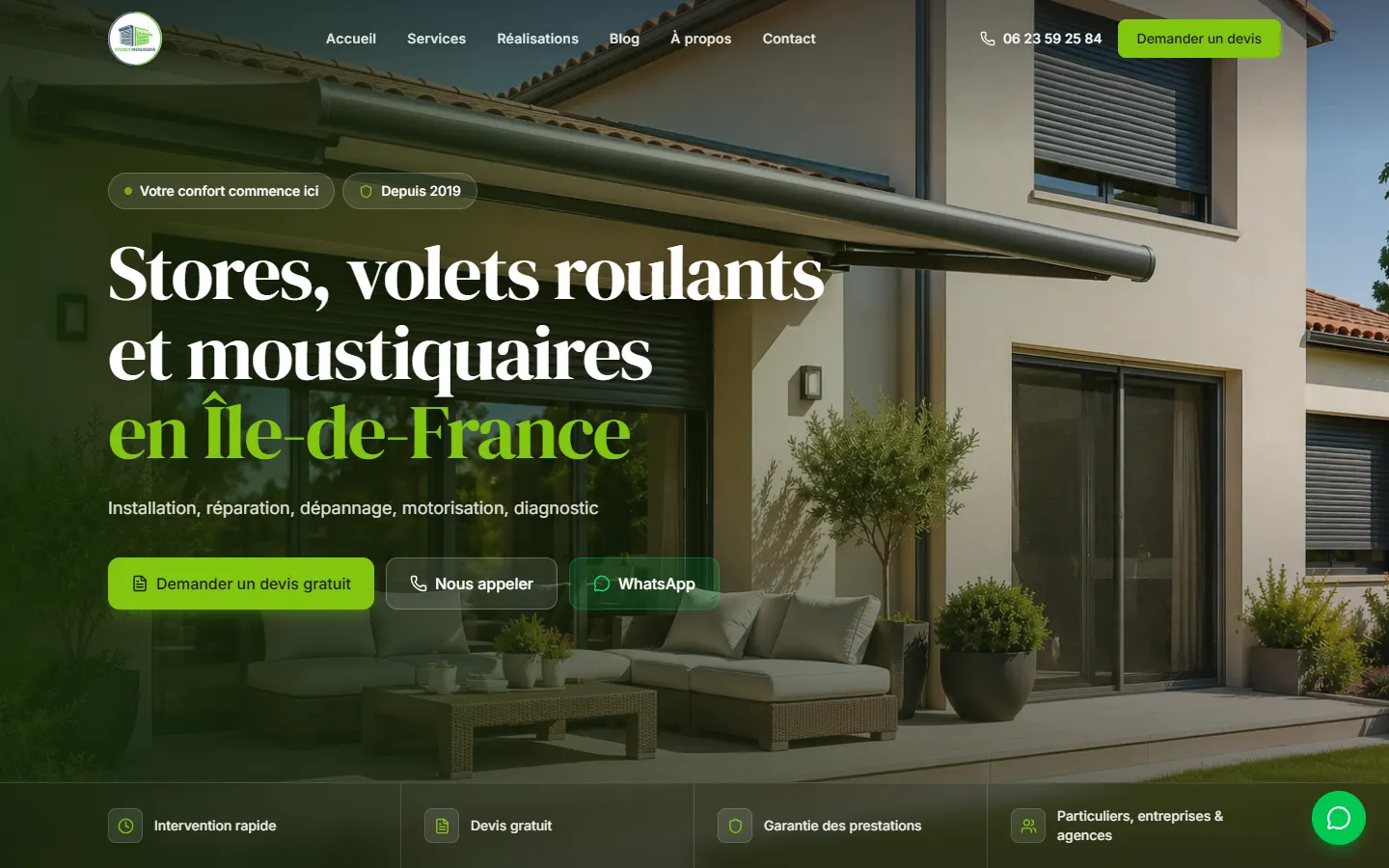 Capture du site Stores’Menuiserie (Accueil)